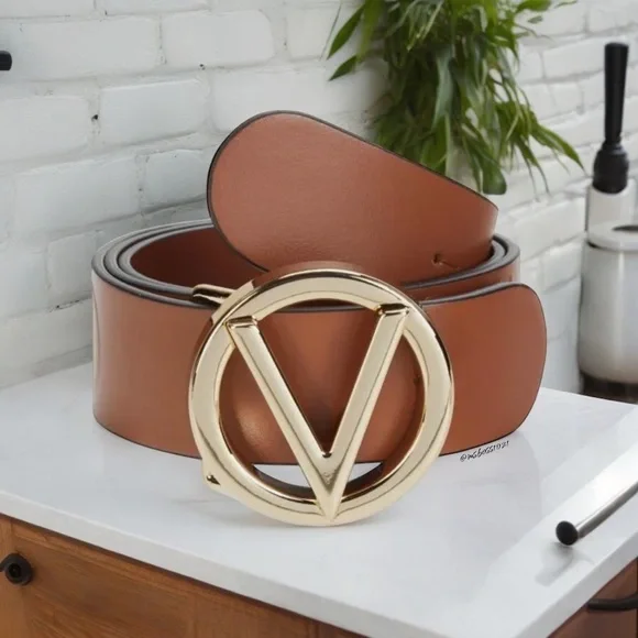 VALENTINO BY MARIO VALENTINO Guisy 1.25” Leather Belt in Brown NWT - Picture 1 of 5